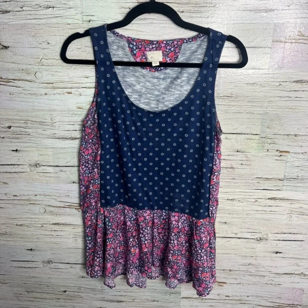 Anthropologie Blue and Pink Floral Blouse